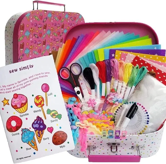 DIY Kit DIY Craft for Girls 60-80 Characters Pink Embroidered Polyester Sewing Kit Colorful Sewing Kit Box