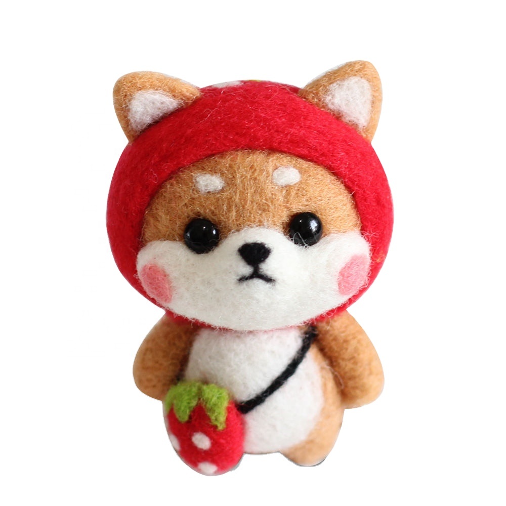 Wool Felt Shiba Inu Folk Art DIY Craft Set Handmade Soft Needlecraft Adorable 3D Felted Animals Holiday Gift Customizable Toys