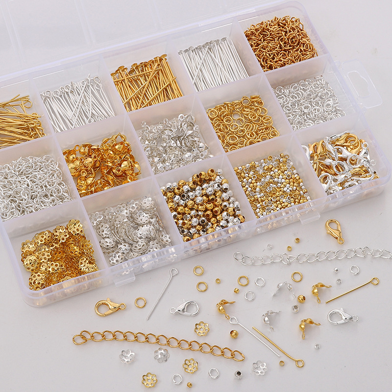 15-Grid Metal Jewelry Making Kit with Hooks Beading Tools Organizer Box Complete DIY Set for Bracelet Necklace Earring Crafting