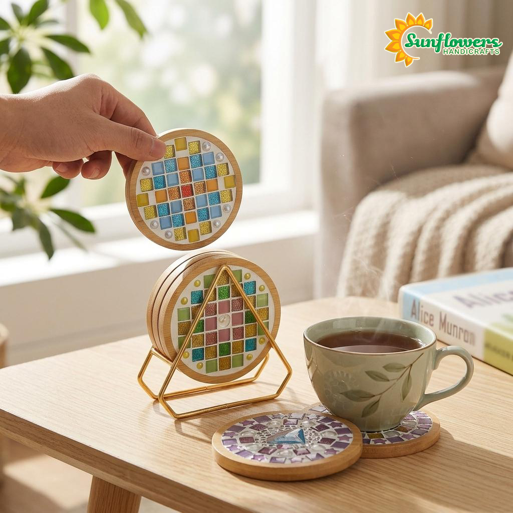 Premium DIY Mosaic Coaster Art Kit - Glass Tile Craft Material for Mindfulness &amp; Home Decor Arts and Crafts Supplies