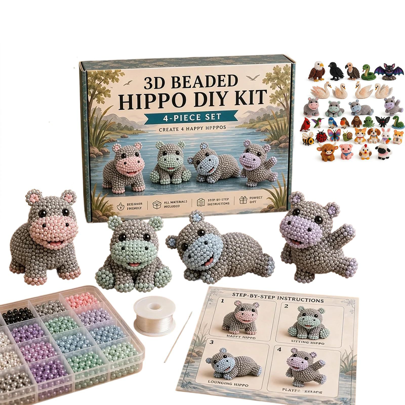 DIY 3D Animal Beads Craft Kit Handmade Educational Arts and Crafts Toy Creative Beading Set for Kids Gift