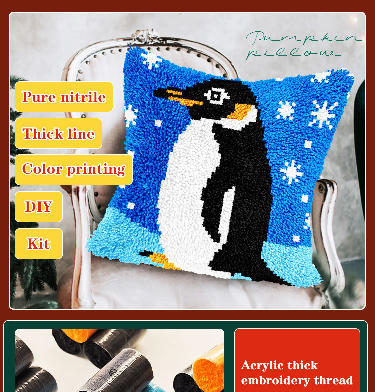Christmas Snowman DIY Latch Hook Pillow Kit Handcrafted Home Decor Yarn Decoration Craft Gift Material Package Kits