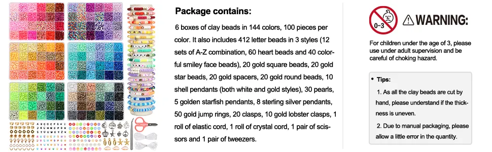 15000PCS 144 Colors Clay Beads Charm Bracelet Making Kit for Girls 8-12 Polymer Heishi Beads for Jewelry for Crafts Christmas Gifts