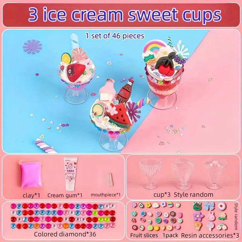 DIY Crystal Mud Toys Mini Slime Putty Kit with Ice Cream Bottle Gift for Kids