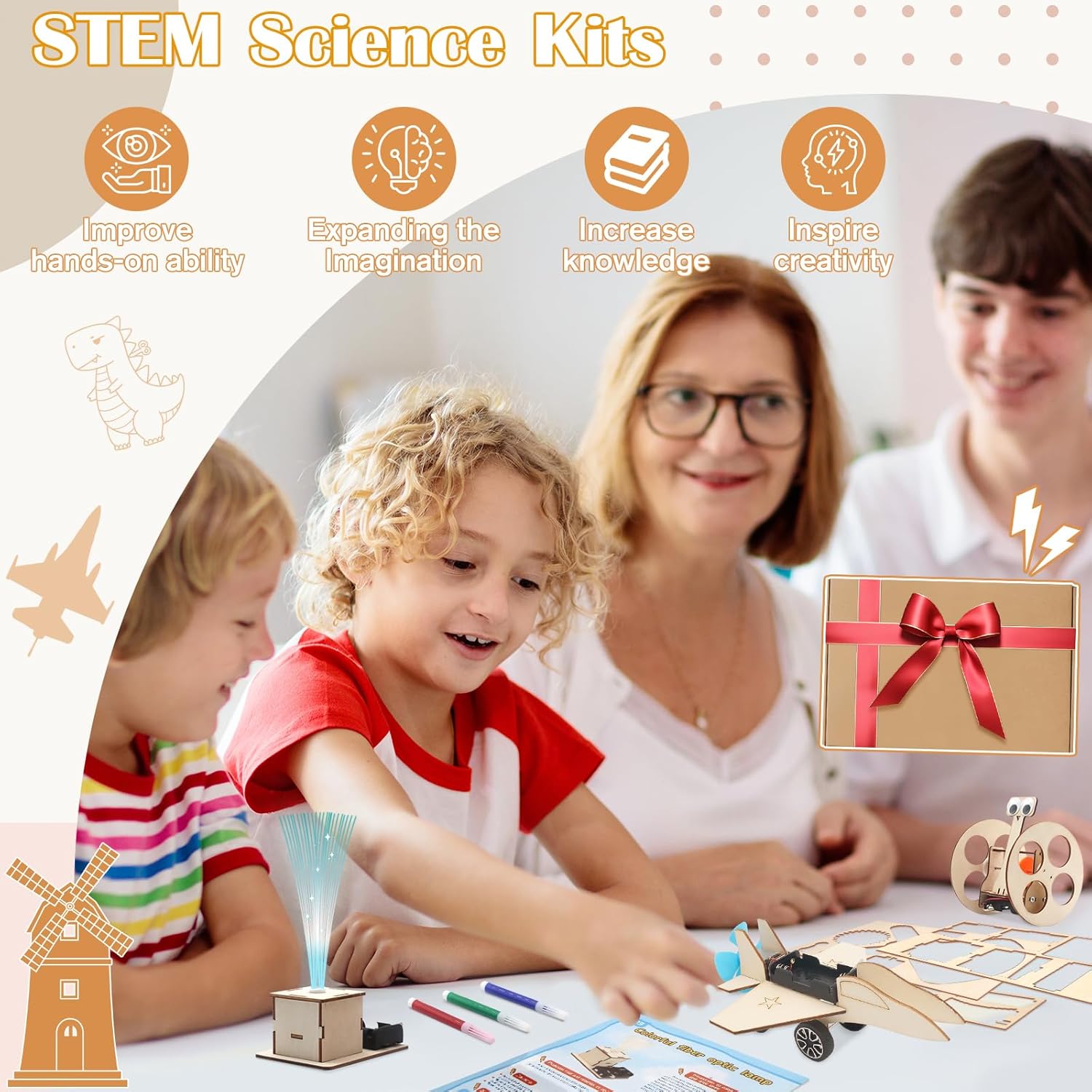 Science Kits for Kids 6PCS DIY Robot Construction Set STEM Experiment Kit 3D Wooden Toys for Boys Ages 8 to 14