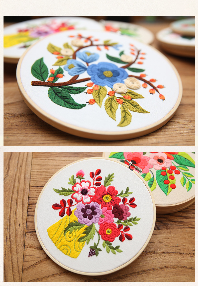 Handmade Embroidery DIY Sewing Kit for Bags and Hanging Pictures with Flowers and Plants Theme