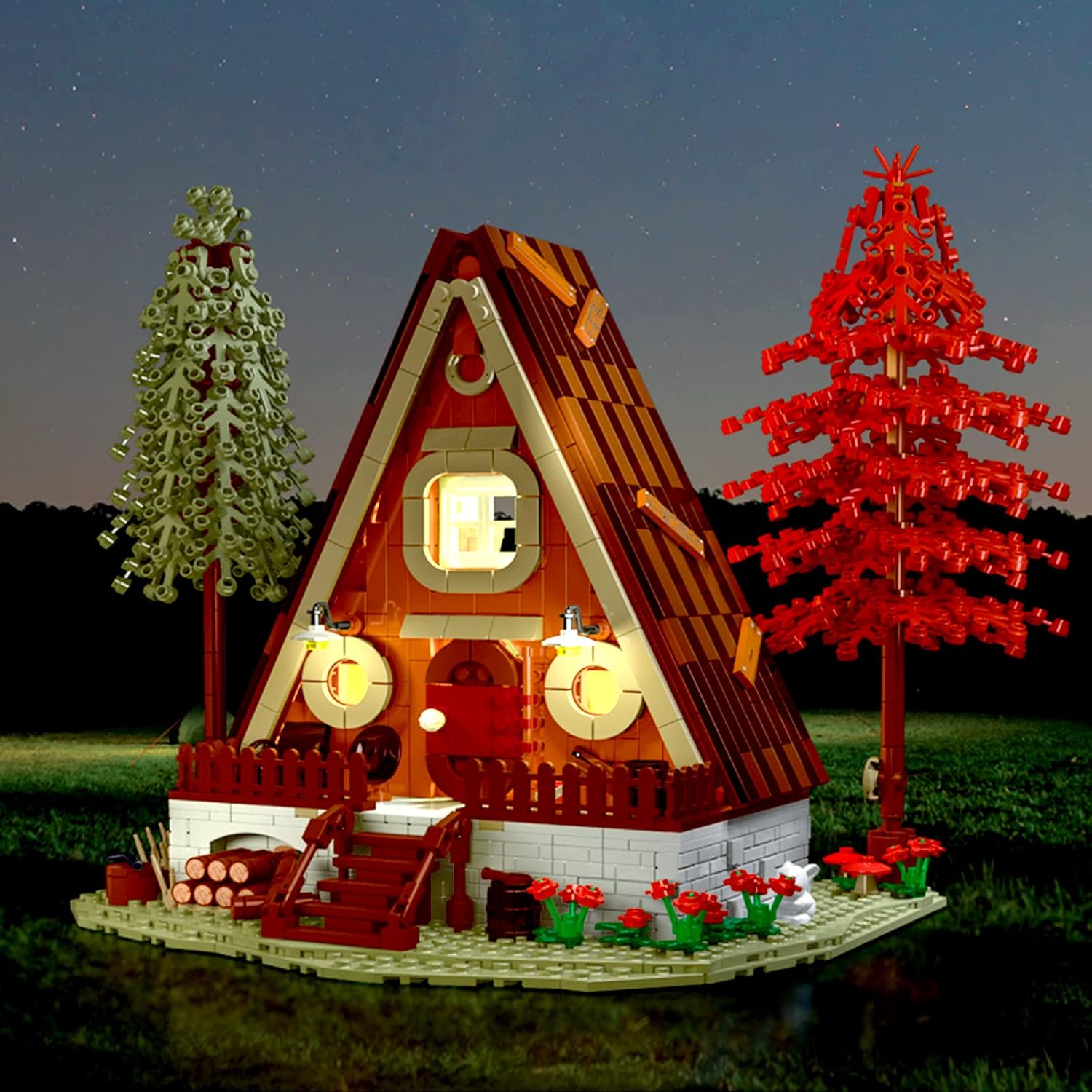 1689 PCS Forest Cabin with Triangular Roof and Light Effects Building Blocks Toy for Kids - Woodland Fun & Nature-Inspired STEM