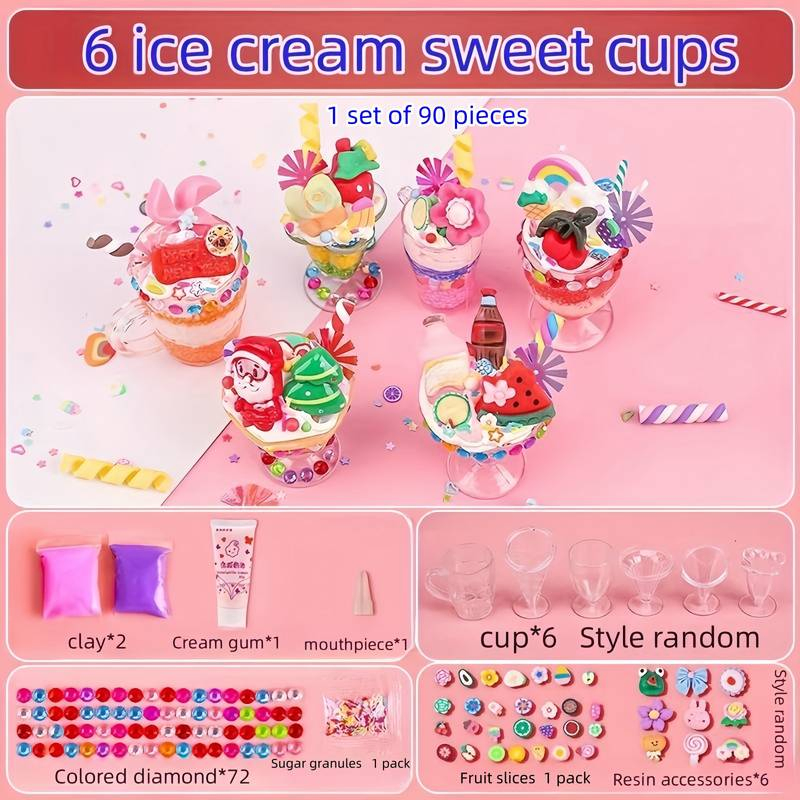 DIY Crystal Mud Toys Mini Slime Putty Kit with Ice Cream Bottle Gift for Kids