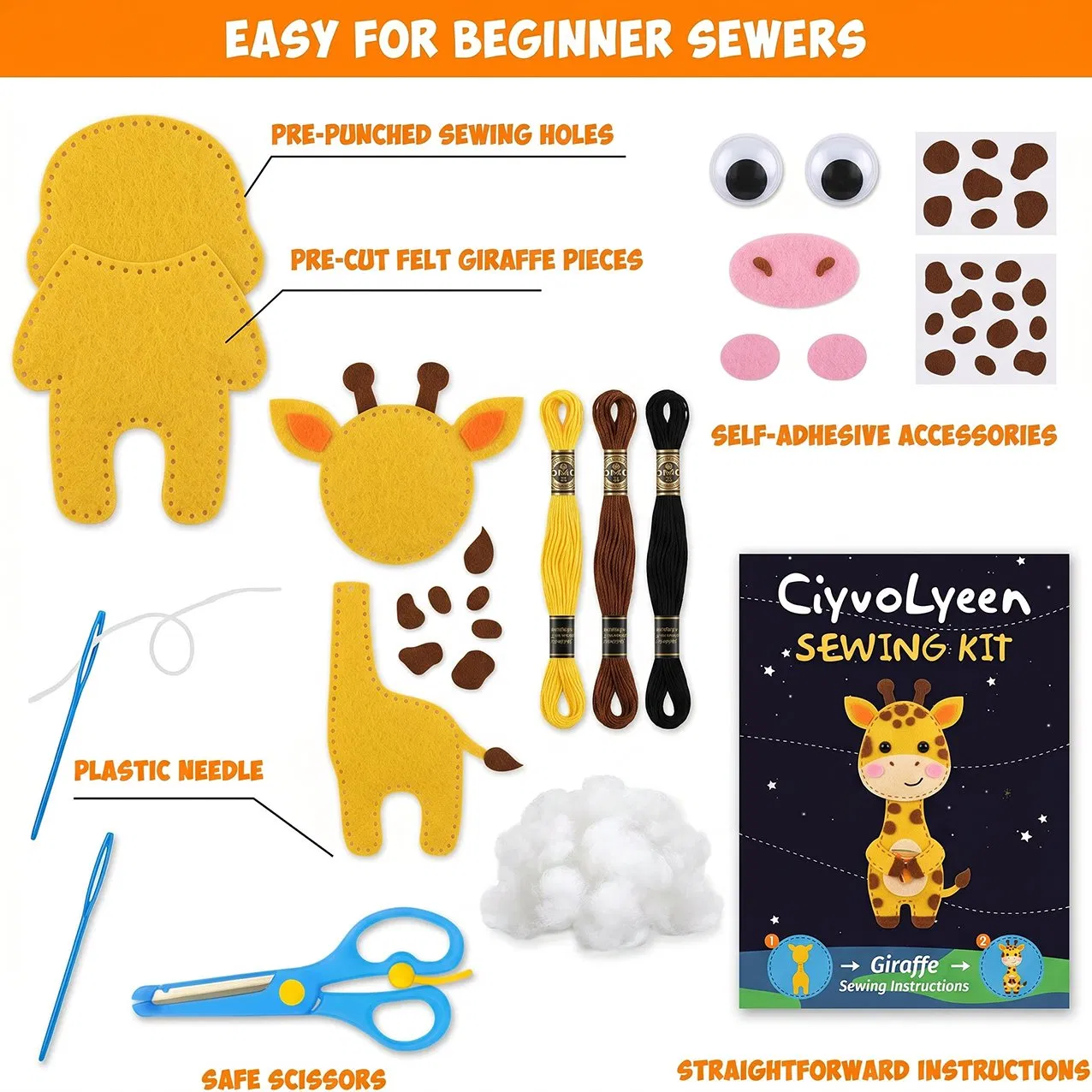 Kids DIY Giraffe Felt Sewing Kit Mini Portable Travel Craft Ages 7+