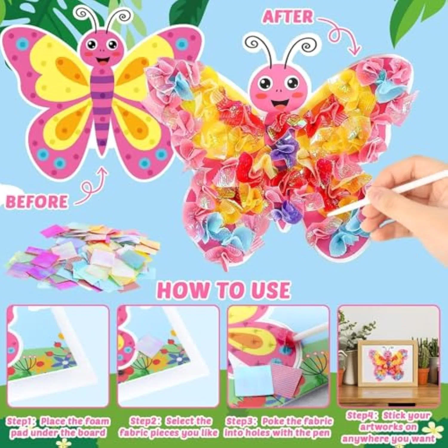 Poke-in Craft and Art Kit for Kids Animal Theme No-Mess Fabric Sewing Art