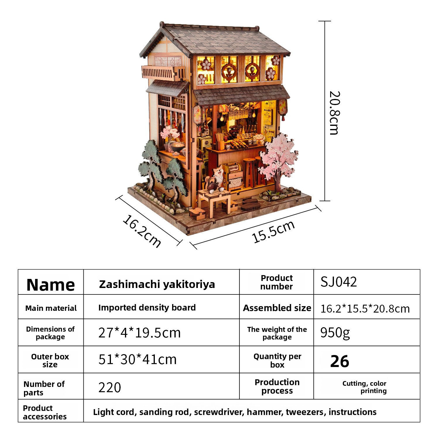 Japanese Style DIY Miniature House Kit Yakitori Shop 3D Wooden Puzzle Izakaya Restaurant Scene Handmade Building Model Decor