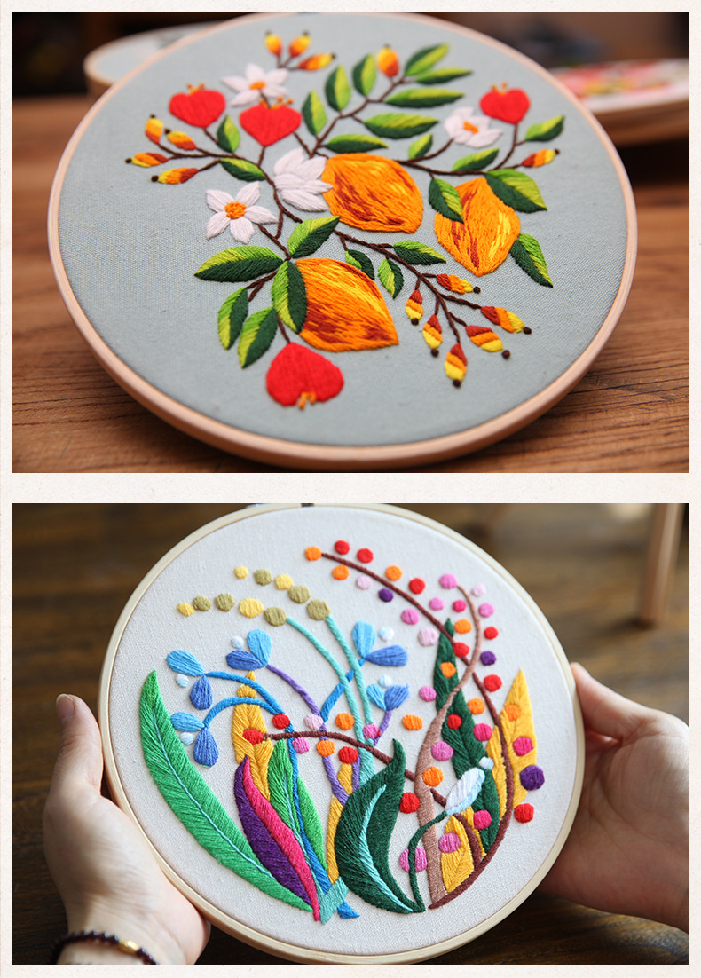 Handmade Embroidery DIY Sewing Kit for Bags and Hanging Pictures with Flowers and Plants Theme