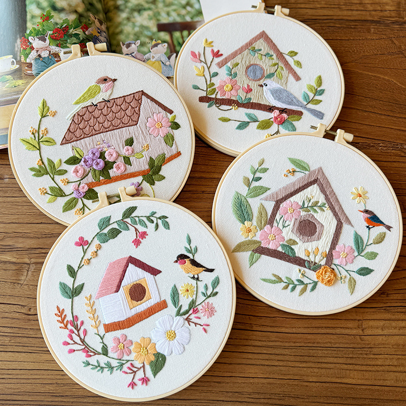 DIY Embroidery Kits Eco-Friendly Flower Bird Cross Stitch Pattern Home Hanging Painting Sewing Kit with Handmade Embroidery