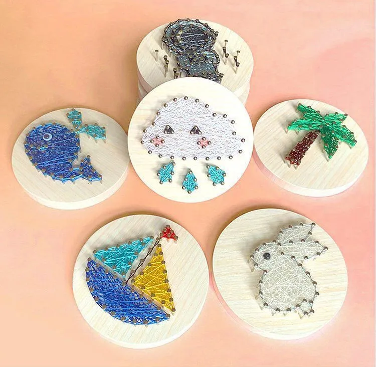 Handmade DIY Children's Sailboat String Art Painting Kit Nails Coiling Threads Sewing & Weaving Materials Creative Gift