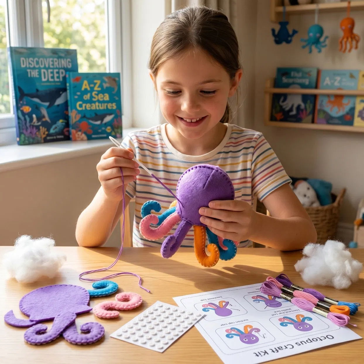 Portable Travel DIY Octopus Sewing Kit Cute Felt Craft Toy for Children