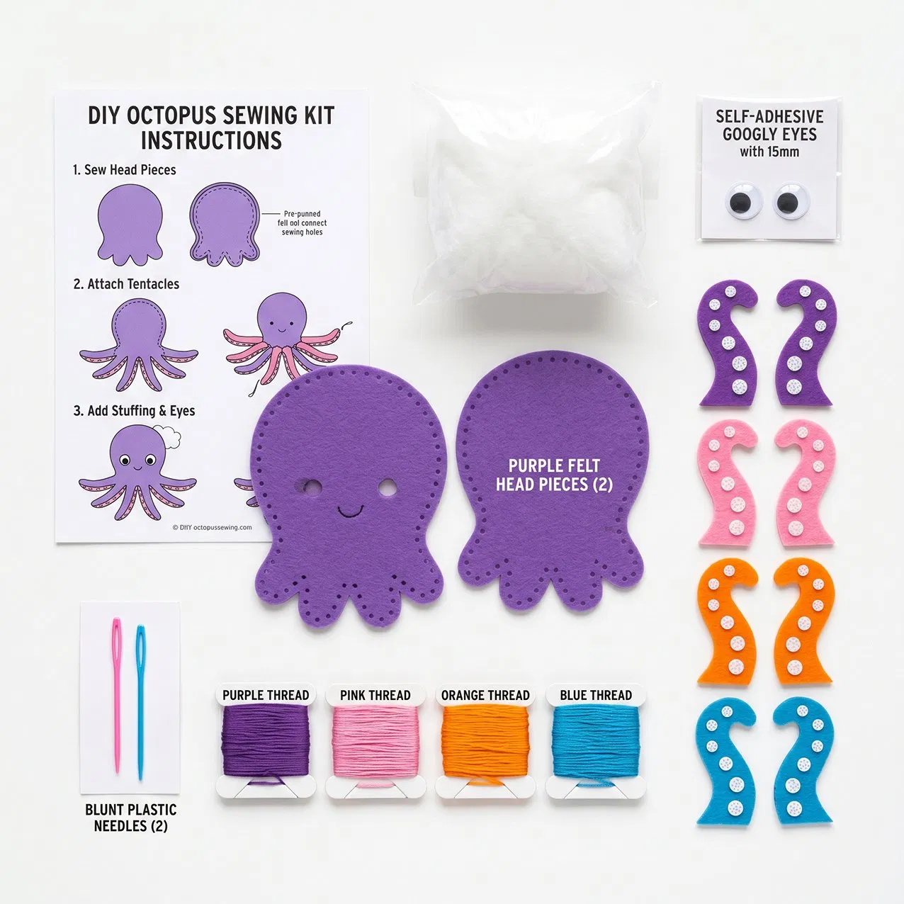 Portable Travel DIY Octopus Sewing Kit Cute Felt Craft Toy for Children