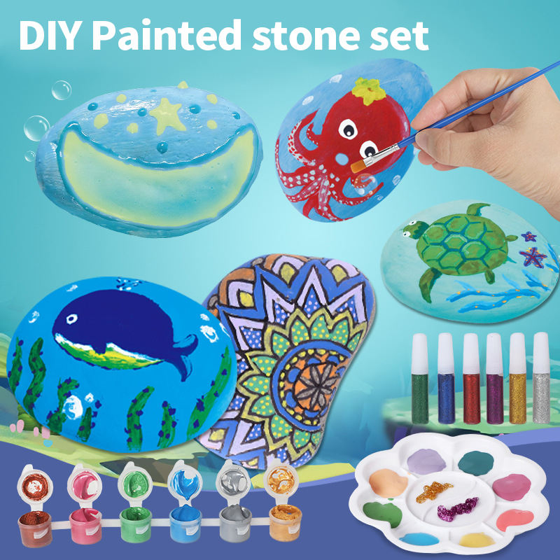 Marine Animal Graffiti Art Sets DIY Creative Stone Drawing Educational Toy Rock Painting Kit