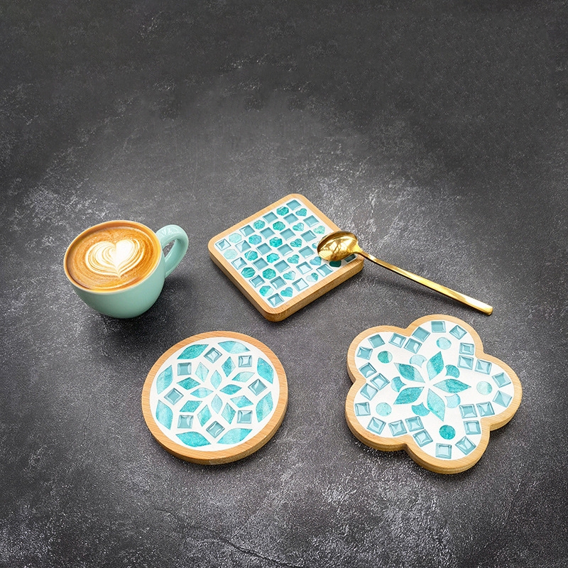 DIY Bamboo Mosaic Tiles Eco-Friendly Modern Round Mosaic Kits with Coaster for Crafts