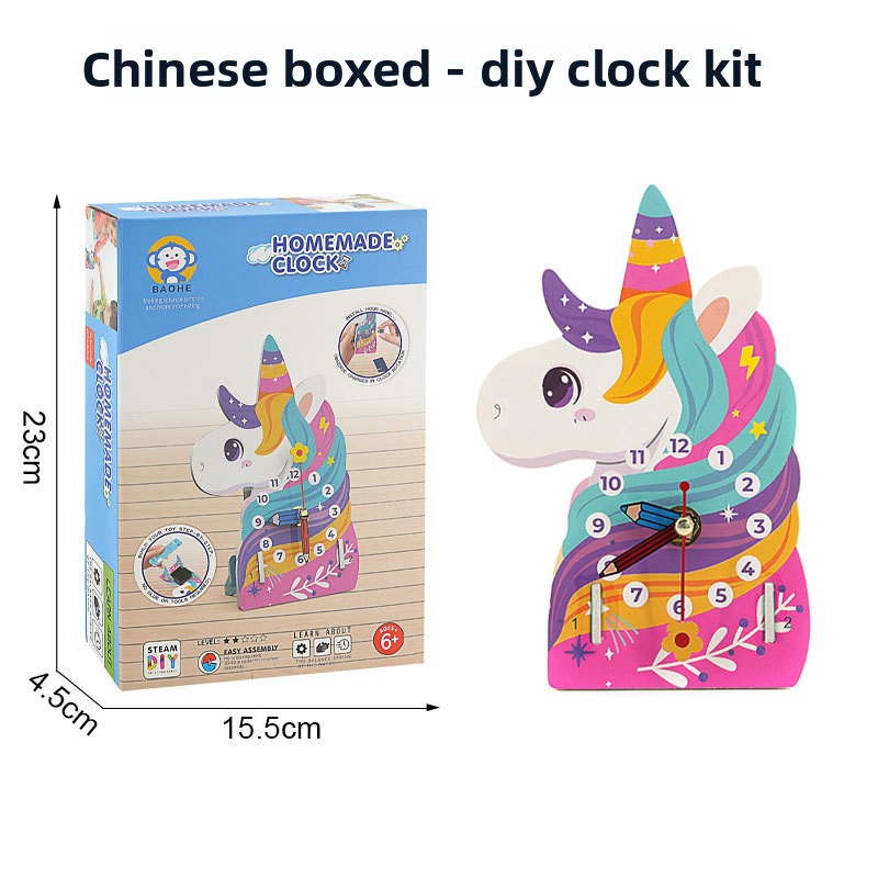 Best-selling Cross-border DIY Handmade STEM Technology Craft Kit Assembly Toy 0-3M Self-made Clock Material Pack Paper