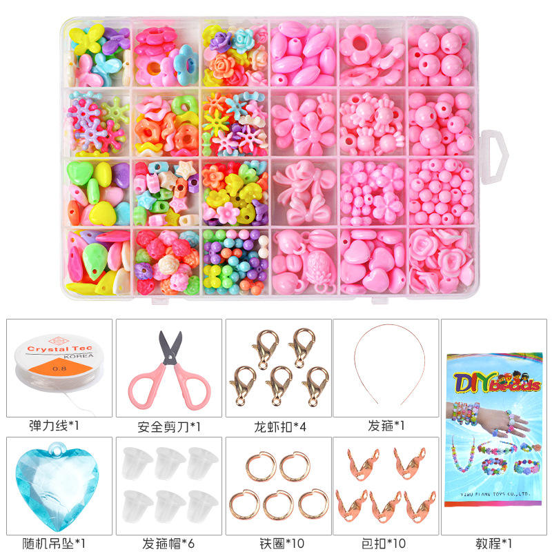 Kids Beaded Craft Kit for Girls Colorful Acrylic Beads DIY Bracelet and Necklace Making Set for Creative Play and Birthday Gifts