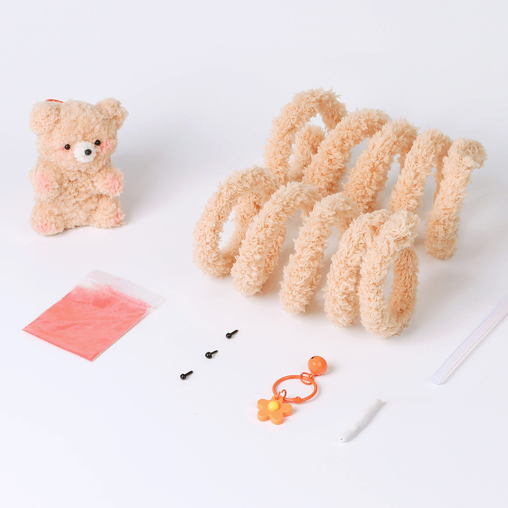 Exclusive New Handmade Cartoon Style DIY Soft Velvet Bear Pendant Set Educational Textile Fabric Crafts Kit Doll Twist Stick
