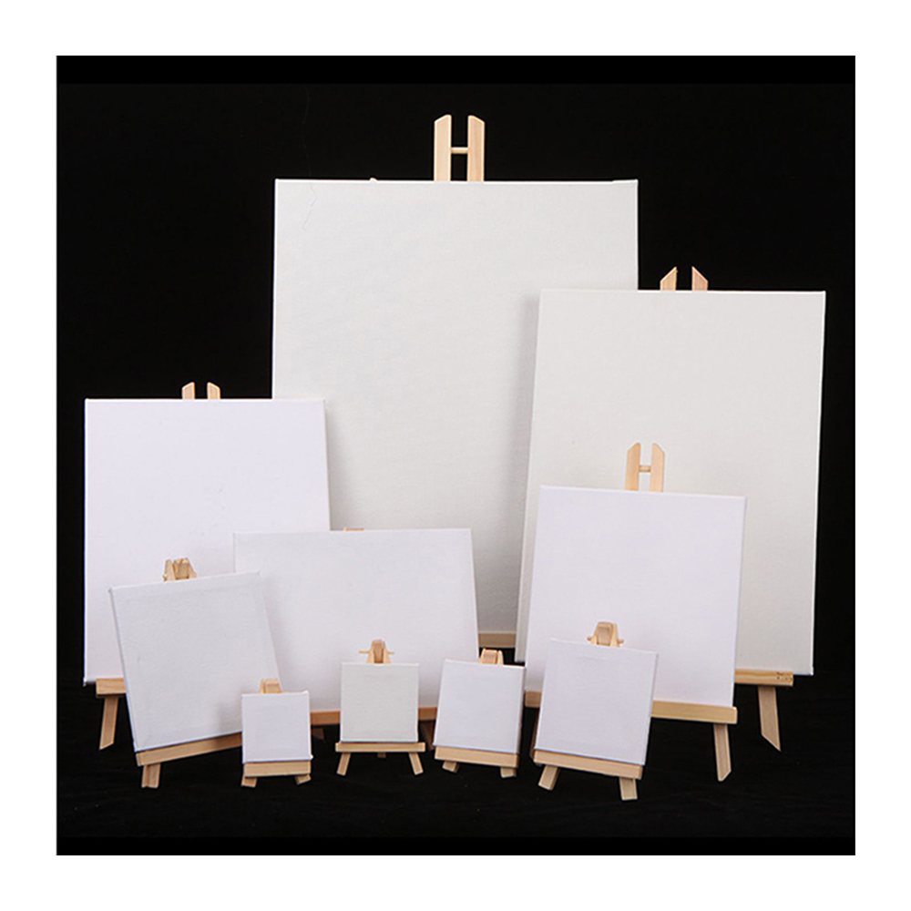 Factory Wholesale Mini Canvas And Natural Wood Easel Set Multi Size Mini Wood Easel With Canvas Sets For Kids Painting