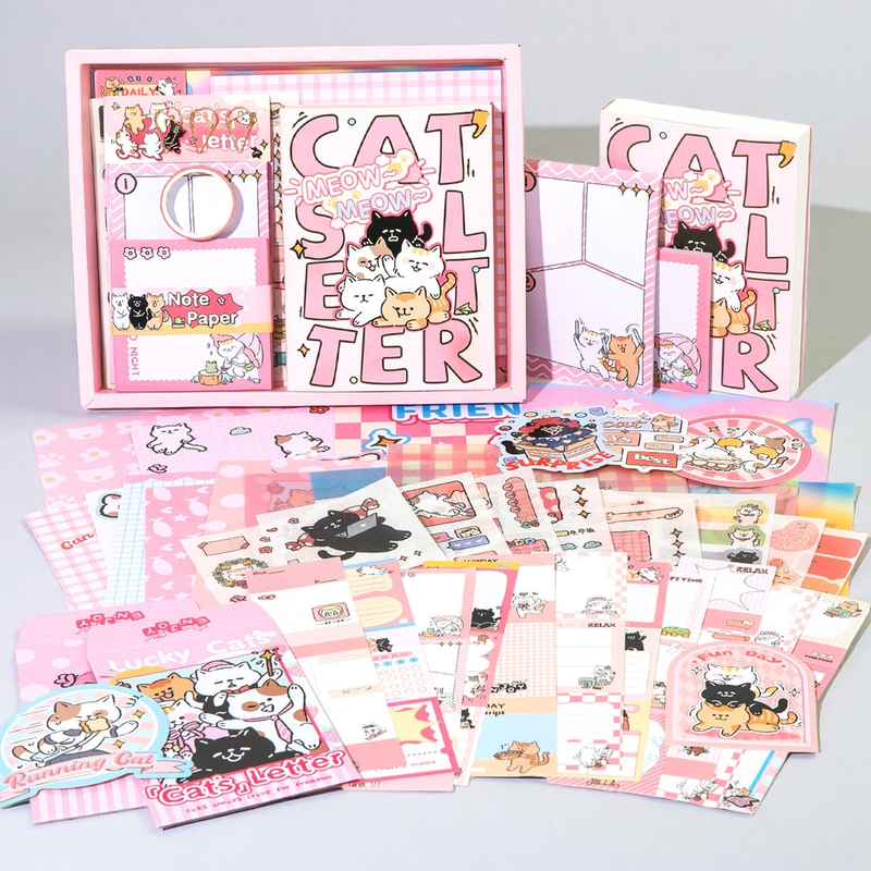 Cat Theme Cute Scrapbooking Kit A6 Grid Notebook Kawaii Stationery Set Journal Supplies Craft DIY Gift Girls New Year