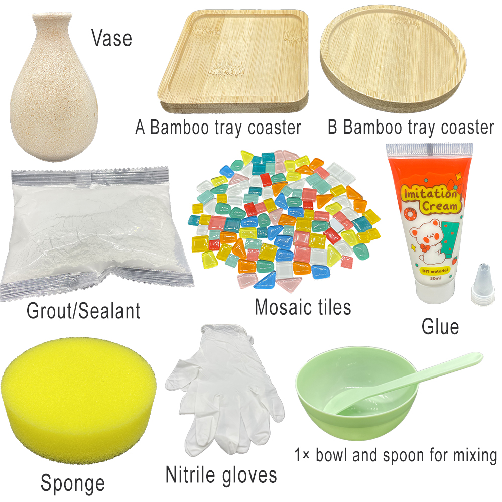 WBG Handmade Creative Diy Colorful Mosaic Vase Art Customize Set Mosaic Tile Coaster Craft Kit With Bamboo Coasters Vase