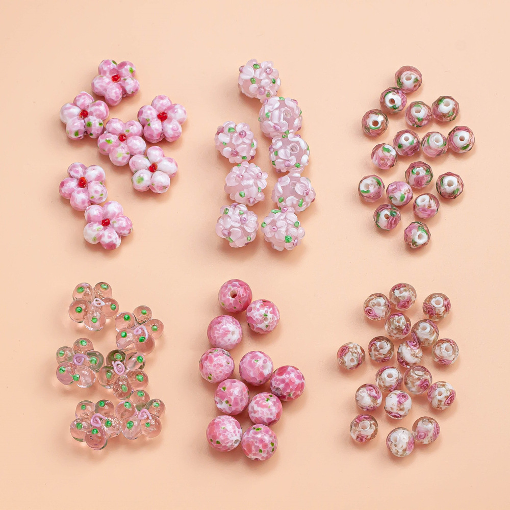 Pink Flower Glass Beads DIY Jewelry Making Kit Hydrangea Rose Beads for Bracelets Pendant Charms Handmade Craft Accessories