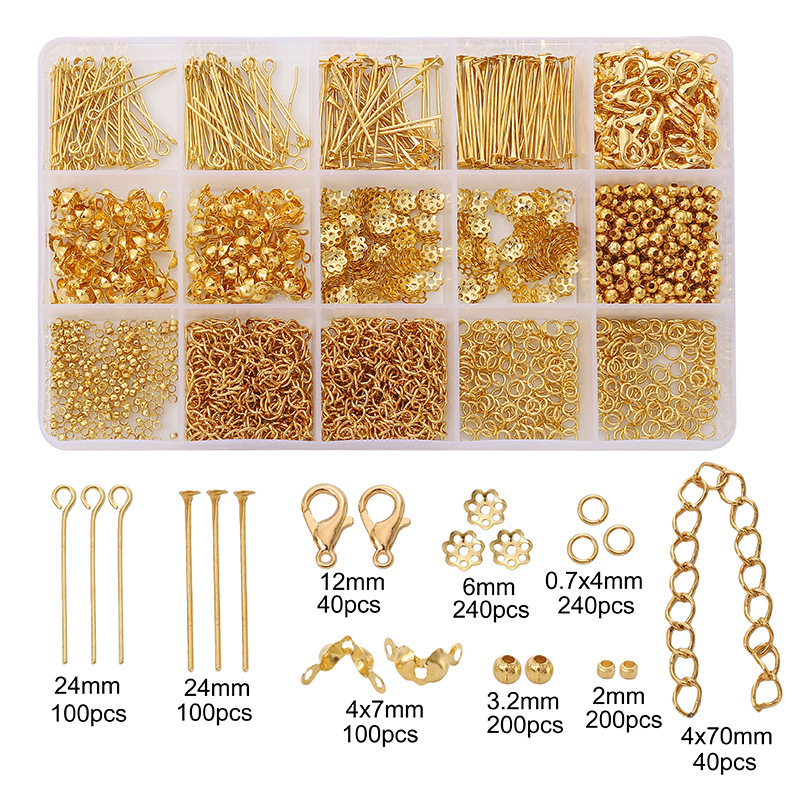 15-Grid Metal Jewelry Making Kit with Hooks Beading Tools Organizer Box Complete DIY Set for Bracelet Necklace Earring Crafting