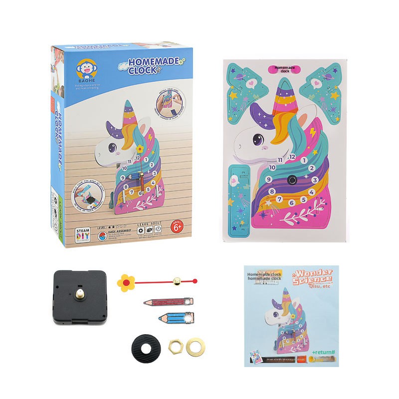 Best-selling Cross-border DIY Handmade STEM Technology Craft Kit Assembly Toy 0-3M Self-made Clock Material Pack Paper