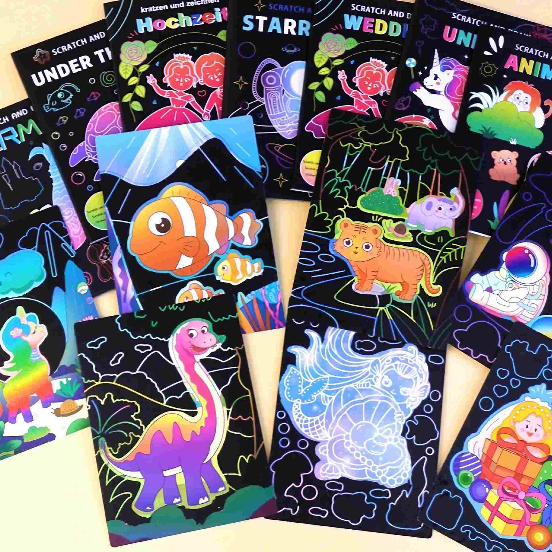 Diy Projects Kits Gifts Colorful Magic Drawing Rainbow Off Craft Painting Book Scratch Paper Art for Kids