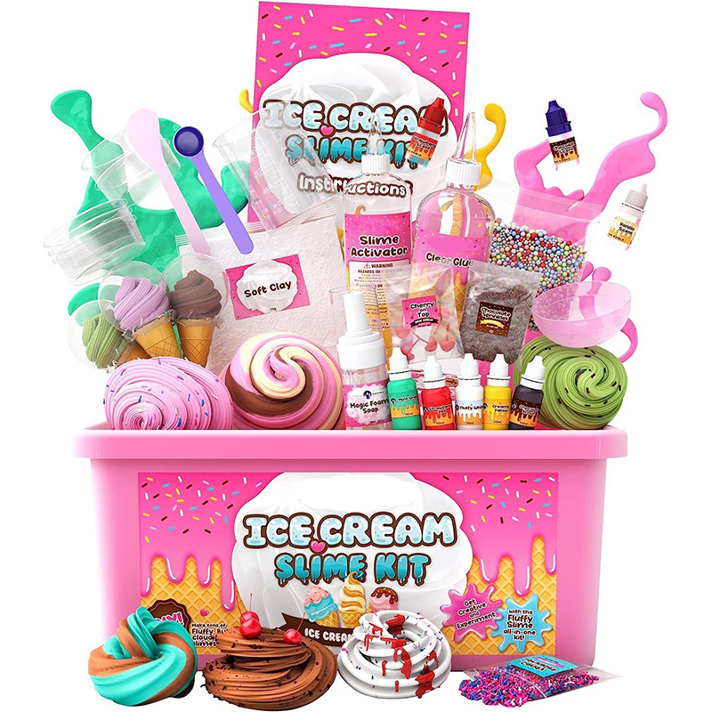 DIY Slime Craft and Stress-relieving Science Experiment Set Ice Cream Slime Kit-Educational Fluffy Slime Kit for Kids