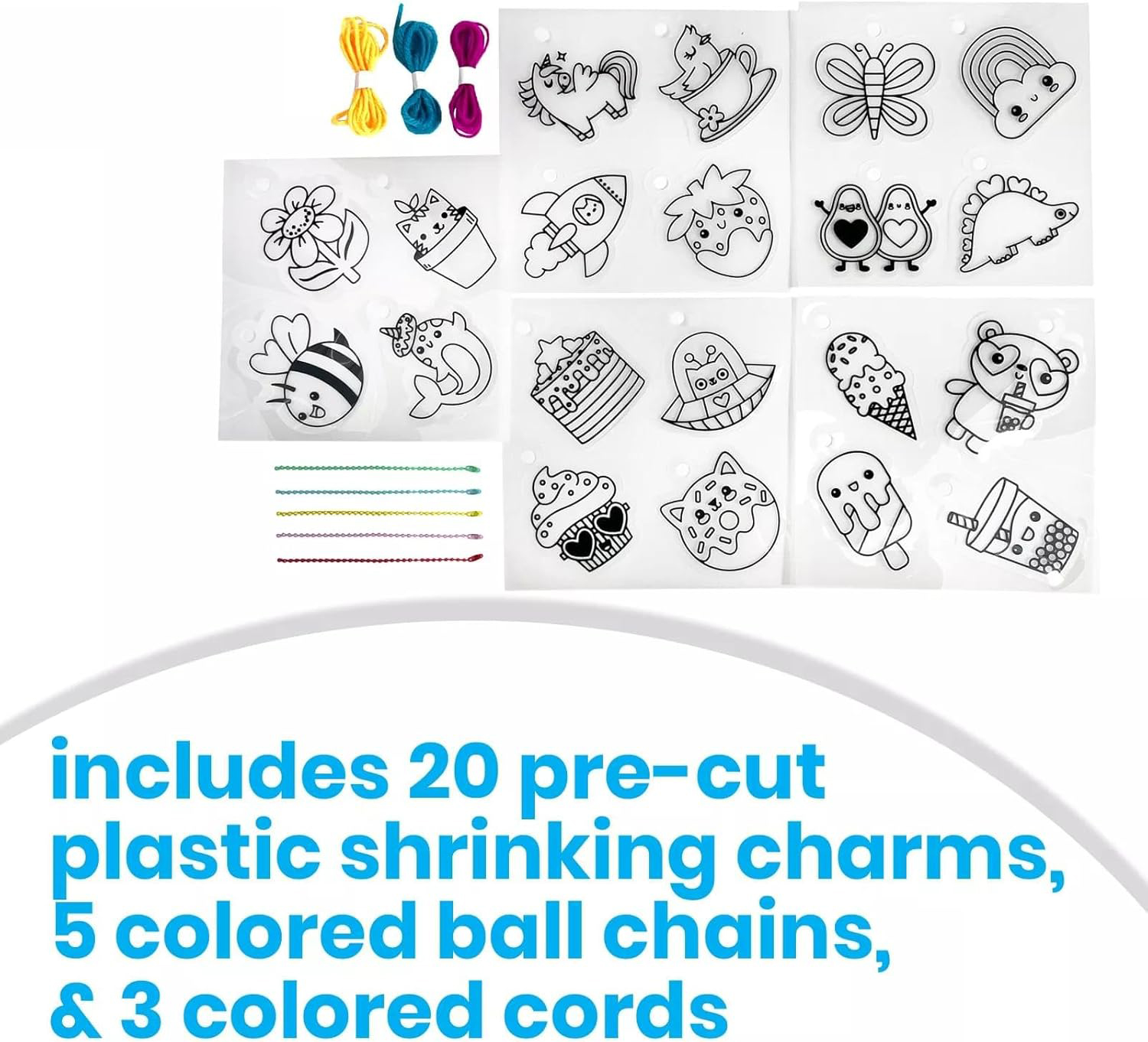 20 Plastic Pre Cut Charms and More, No Mess Creative Activity Jewelry Making Kit 28 PC DIY Shrinking Art Kit for Kids