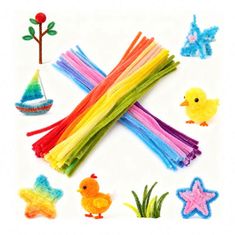 Custom Craft 8mm Chenille Plush Pipe Cleaner Creative Crafting Educational Hobby Activity DIY Flower Kit Customizable Color Size