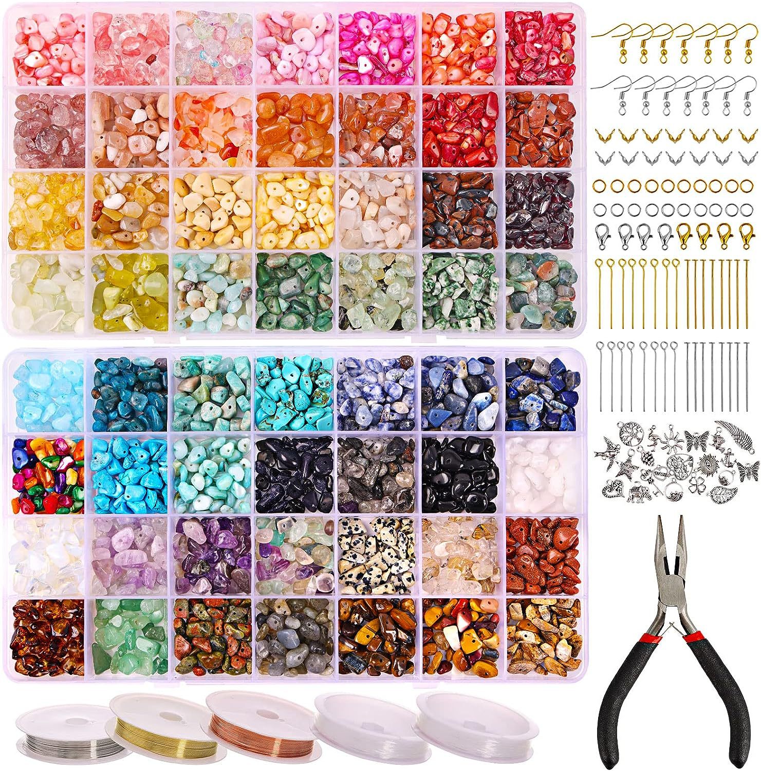 DIY Crystal Jewelry Making Kit Natural Irregular Gemstone Beads Set with Pliers Wire Charms for Bracelet Ring Earring Crafts