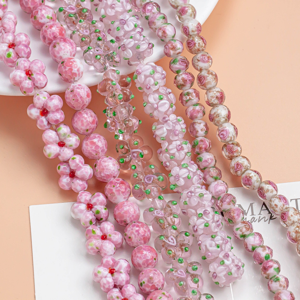 Pink Flower Glass Beads DIY Jewelry Making Kit Hydrangea Rose Beads for Bracelets Pendant Charms Handmade Craft Accessories