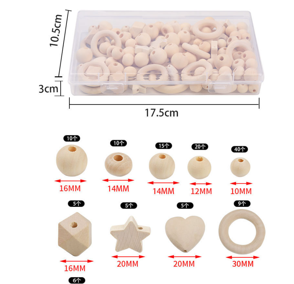 Natural Raw Wood Bead Set Assorted Wooden Beads Box Kit for DIY Jewelry Craft and Home Decoration