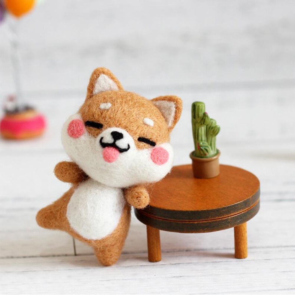 Wool Felt Shiba Inu Folk Art DIY Craft Set Handmade Soft Needlecraft Adorable 3D Felted Animals Holiday Gift Customizable Toys
