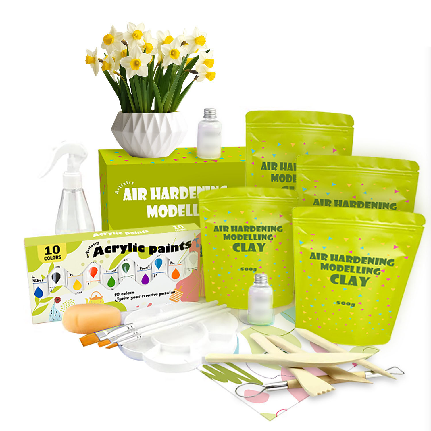 Bview Art Paper Craft Kit for Adults Beginners DIY Home Use Includes 10-Color Acrylic Paint 8-Piece Pottery Tools How-to-Guides
