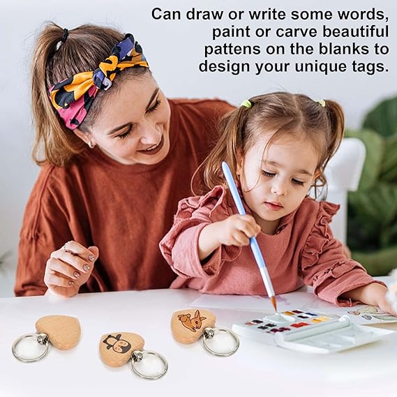 Trending EU Kids Learning Kits Polished Wood Keychain Blanks with Split Rings DIY Engraving Crafts for Educational Gifts