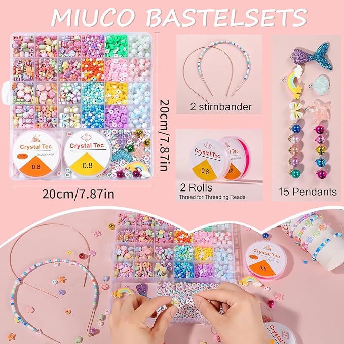 UXIMAIR Bracelet Making Kit for Kids Girls - Cute Beads for Jewelry Making Kit with Charms - Arts and Crafts for Make Necklaces