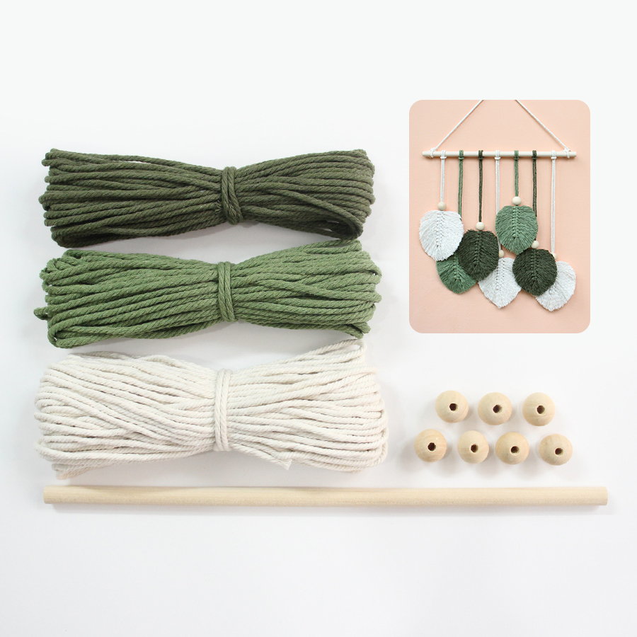 Handmade Macrame Kit Wooden Beads Sticks DIY Leaf Tapestry for Wall Hang Knitting Tutorial for Beginners Home Craft Supplies