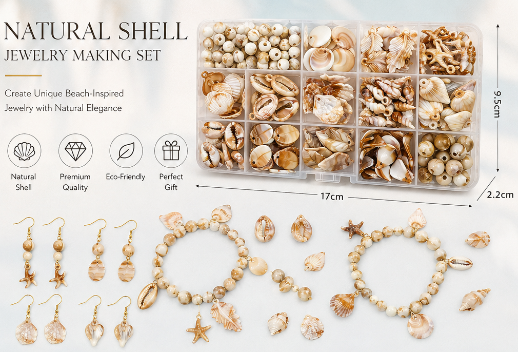 Natural Seashell Beads DIY Jewelry Making Kit, Ocean Shell Charms &amp; Beads Set for Bracelet Necklace Craft