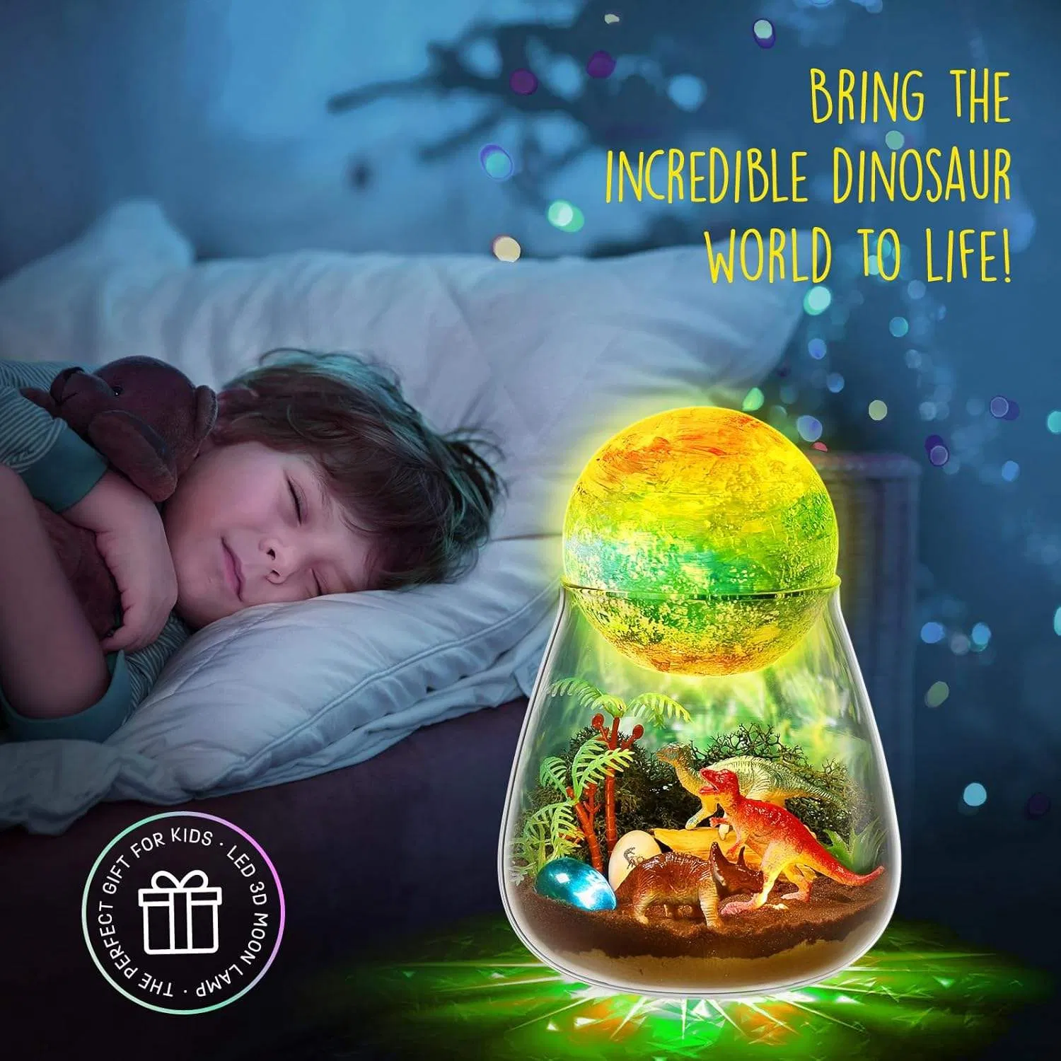 Kids DIY Dinosaur Terrarium Kit Moon Lamp Flower Pots Encourages Arts &amp; Crafts