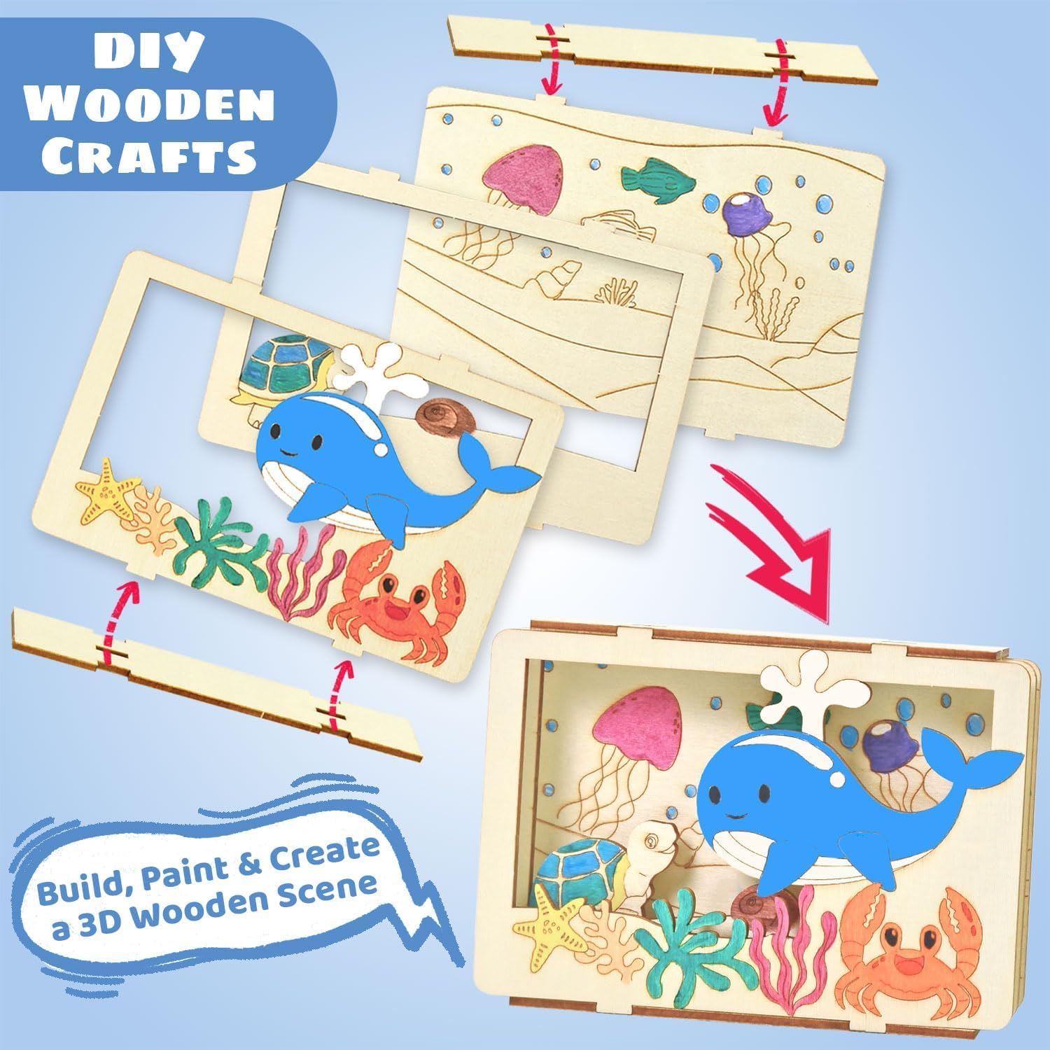 3D Wooden Painting Craft Kits for Kids - New Wooden DIY Coloring Puzzle Set, Creative and Educational Wooden Crafts for Children