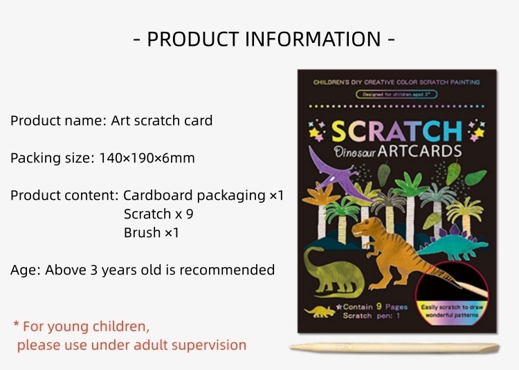Wholesale Kids Painting DIY Paper Craft 9 Pcs Dinosaur Theme Magic Scratch Paper Art Set Rainbow Magic Scratch Card