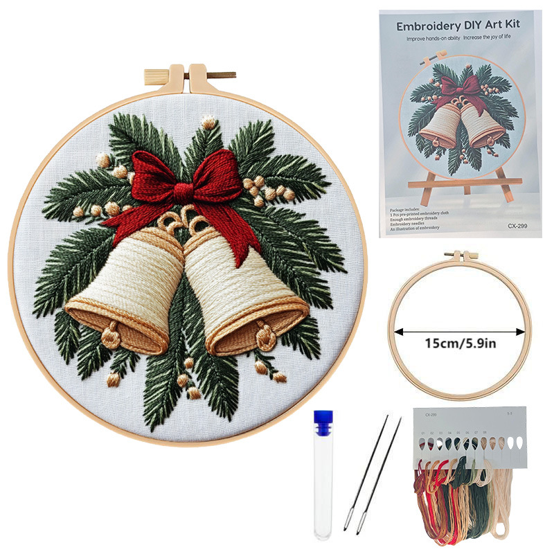 Christmas Theme Beginner-friendly DIY Fabric Flowers Embroidery Kit Handmade Sewing Kit for Adults Kids Simple Design