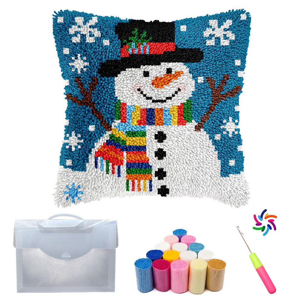 Christmas Snowman DIY Latch Hook Pillow Kit Handcrafted Home Decor Yarn Decoration Craft Gift Material Package Kits