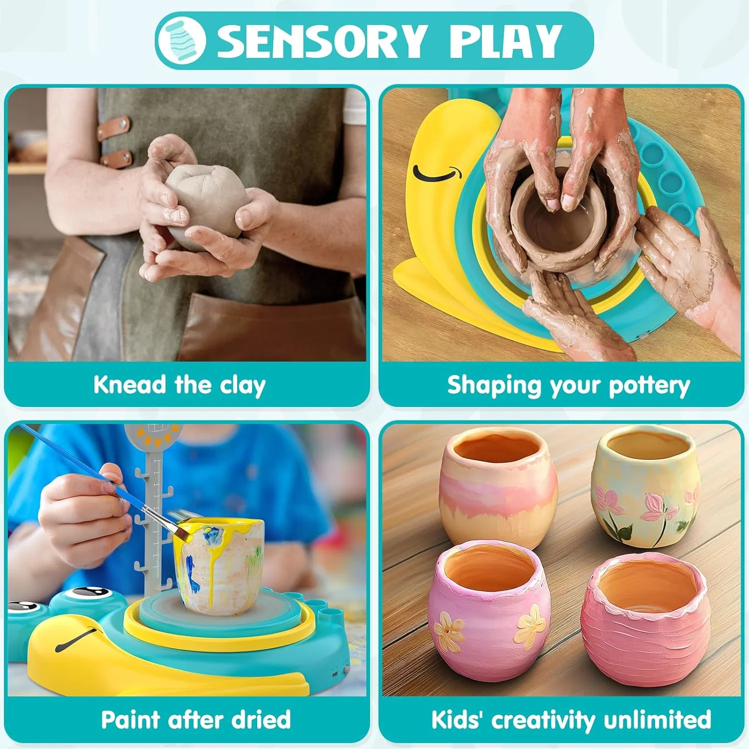 Kids Electric Pottery Wheel Machine Snail Shaped DIY Pottery Making Kit